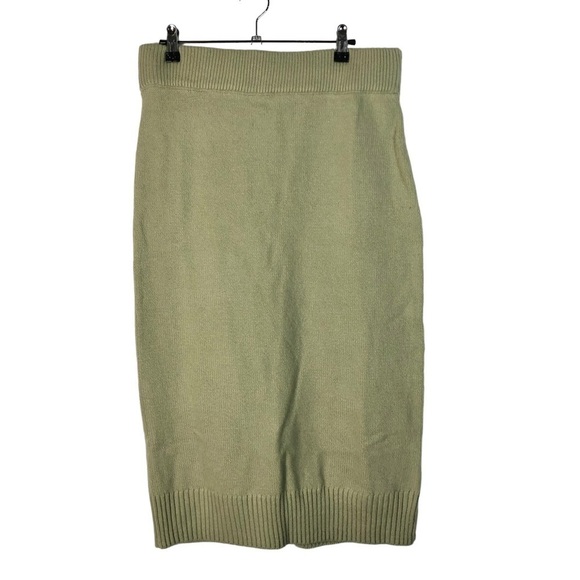 H&M Sage Green Fine Knit Knee Length Pencil Skirt M - Picture 1 of 4